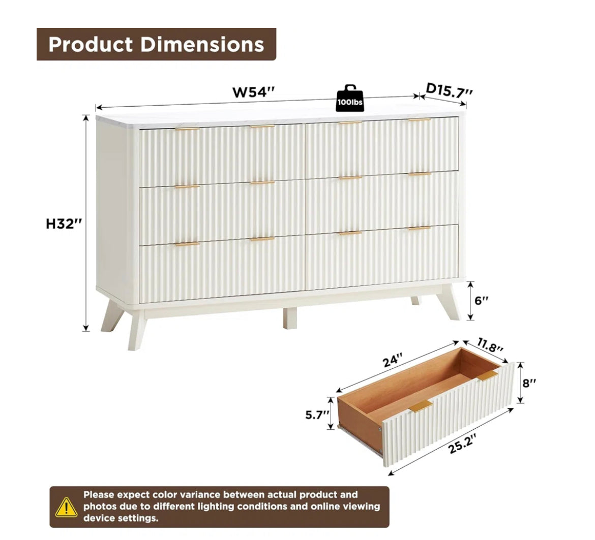 Sladen 6-Drawers Dresser Organizer, Wood Wide Chest of Drawers